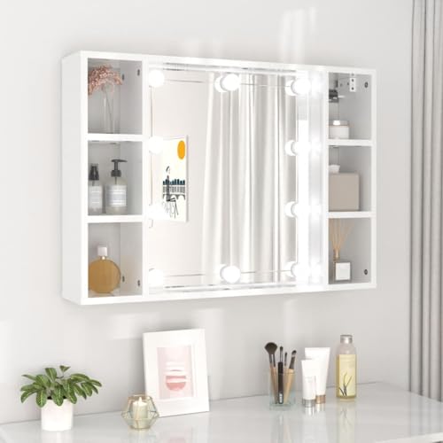GCHDHAPB Home-Cabinets & Storage Spiegelschrank mit LED Hochglanz-Weiß 76x15x55cm von GCHDHAPB