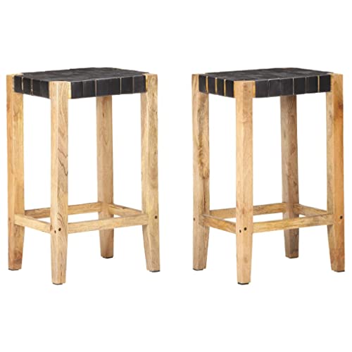 GCHDHAPB Home-Chairs, Tisch & Barhocker, Barhocker, 2 Stück, schwarz, echtes Leder, 75 cm von GCHDHAPB