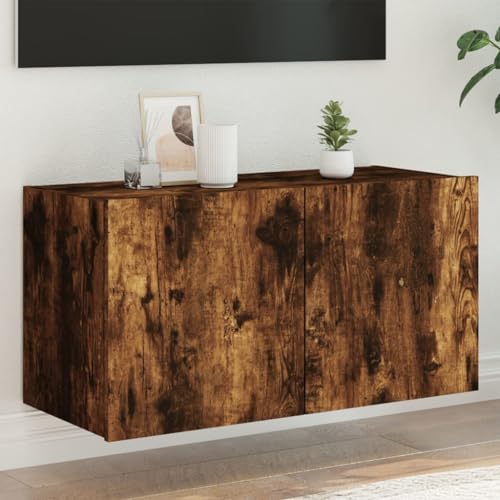 GCHDHAPB Home-Entertainment Center & TV-Ständer, TV-Wandschrank mit LED-Lichtern, Raucheiche, 80 x 35 x 41 cm von GCHDHAPB