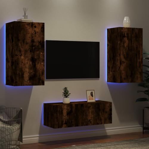 GCHDHAPB Home-Entertainment Centers & TV-Ständer, 4-teilige TV-Wandschränke mit LED Räuchereiche Holzwerkstoff von GCHDHAPB
