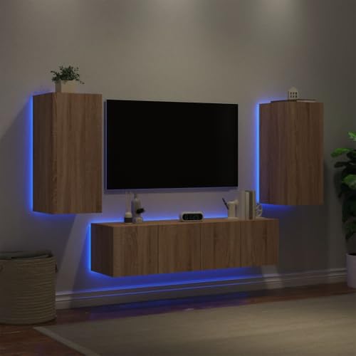GCHDHAPB Home-Entertainment Centers & TV-Ständer, 4-teilige TV-Wohnwand mit LED Sonoma Eiche Holzwerkstoff von GCHDHAPB