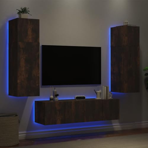 GCHDHAPB Home-Entertainment Centers & TV-Ständer, 6-teilige TV-Wohnwand mit LED Räuchereiche Holzwerkstoff von GCHDHAPB