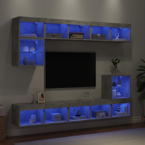 GCHDHAPB Home-Entertainment Centers & TV-Ständer, 8-teilige TV-Wohnwand mit LED, betongrau, Holzwerkstoff von GCHDHAPB