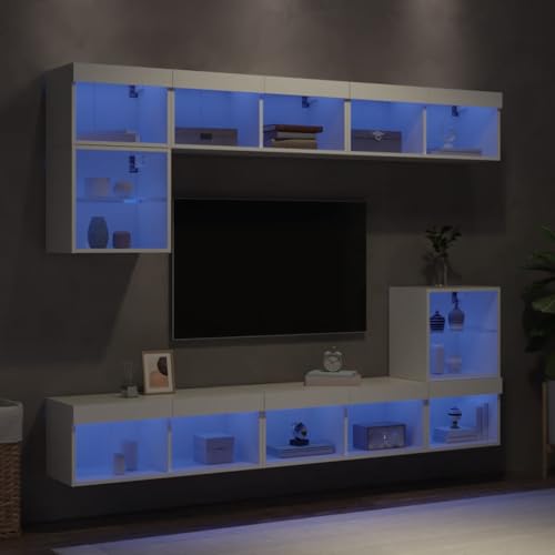 GCHDHAPB Home-Entertainment Centers & TV-Ständer, 8-teilige TV-Wohnwand mit LED, weißes Holzwerkstoff von GCHDHAPB