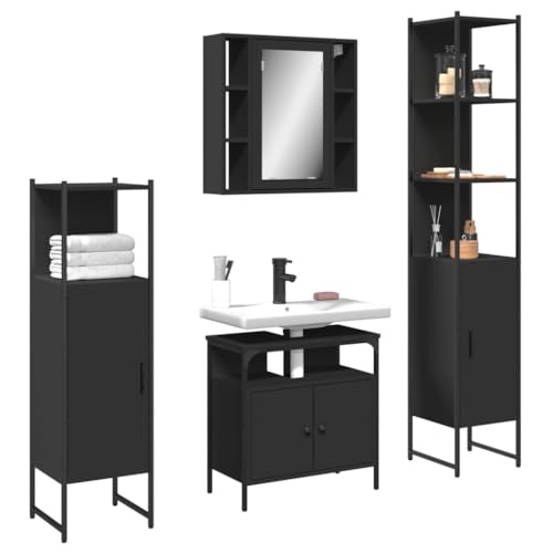 GCHDHAPB Home Möbel Sets,Badmöbel Sets,4-teiliges Badezimmerschrank-Set aus schwarzem Technikholz GCHDHAPB Home Möbel Sets,Badmöbel Sets,4-teiliges Badezimmerschrank-Set aus schwarzem Technikholz von GCHDHAPB