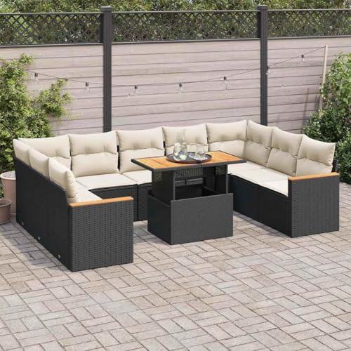 GCHDHAPB Home-Outdoor Gartenmöbel-Set, 10-teiliges Gartensofa-Set mit Kissen, Polyrattan-Akazie, Schwarz von GCHDHAPB