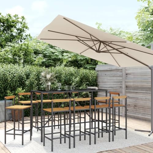 GCHDHAPB Home-Outdoor Gartenmöbel-Set, 11-teilig, schwarzes Polyrattan und Akazienholz von GCHDHAPB