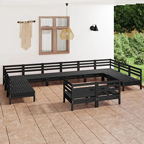 GCHDHAPB Home-Outdoor Gartenmöbel-Set, 12-teilig, Schwarz, Massivholz, Kiefer von GCHDHAPB