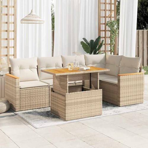 GCHDHAPB Home-Outdoor Gartenmöbel-Set, 5-teiliges Gartensofa-Set mit Kissen, Poly-Rattan-Akazie, Beige von GCHDHAPB
