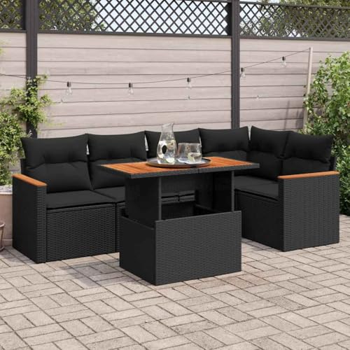 GCHDHAPB Home-Outdoor Gartenmöbel-Set, 5-teiliges Gartensofa-Set mit Kissen, Polyrattan-Akazie, Schwarz von GCHDHAPB
