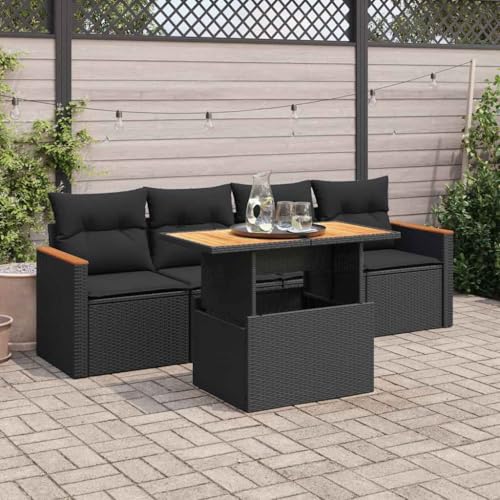 GCHDHAPB Home-Outdoor Gartenmöbel-Set, 5-teiliges Gartensofa-Set mit Kissen, Polyrattan-Akazie, Schwarz GCHDHAPB Home-Outdoor Gartenmöbel-Set, 5-teiliges Gartensofa-Set mit Kissen, Polyrattan-Akazie, Schwarz von GCHDHAPB