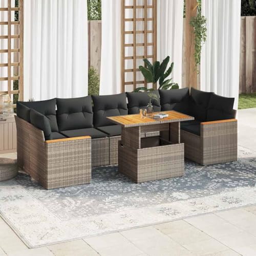 GCHDHAPB Home-Outdoor Gartenmöbel-Set, 7-teiliges Gartensofa-Set mit Kissen, Polyrattan-Akazie, Grau von GCHDHAPB