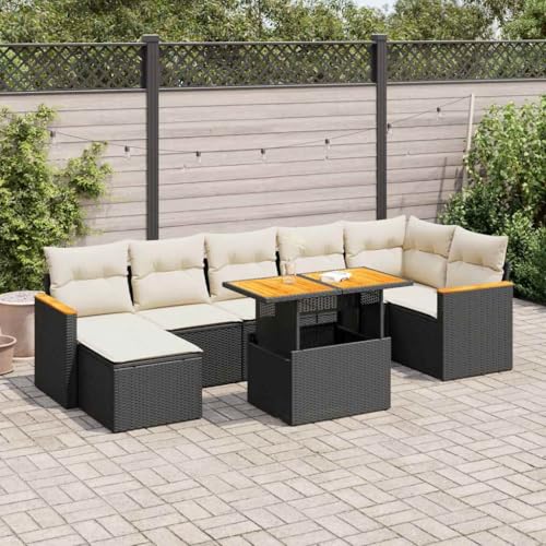 GCHDHAPB Home-Outdoor Gartenmöbel-Set, 8-teiliges Gartensofa-Set mit Kissen, Polyrattan-Akazie, Schwarz von GCHDHAPB