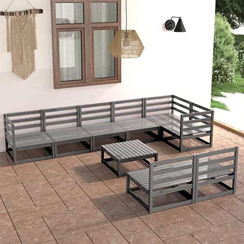 GCHDHAPB Home-Outdoor Gartenmöbel-Set, 9-teilig, massives Kiefernholz, Grau von GCHDHAPB