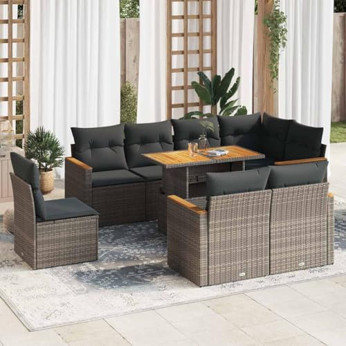 GCHDHAPB Home-Outdoor Gartenmöbel-Set, 9-teiliges Gartensofa-Set mit Kissen, Polyrattan-Akazie, Grau von GCHDHAPB