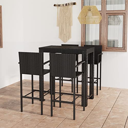 GCHDHAPB Home-Outdoor Home-Outdoor Möbelsets, 5-teiliges Bar-Set mit Armlehne, Polyrattan, Schwarz von GCHDHAPB