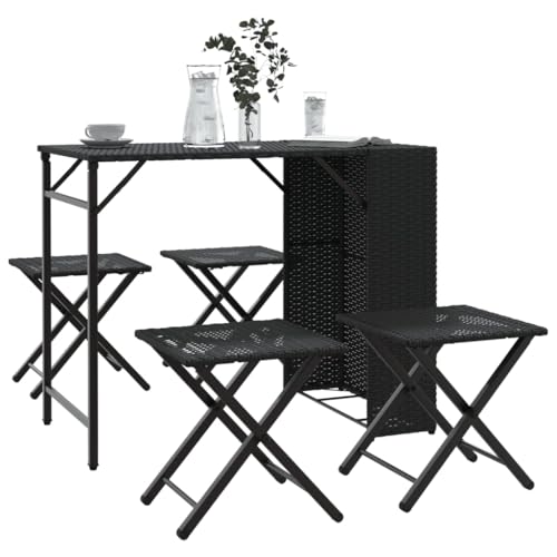 GCHDHAPB Home-Outdoor Home-Outdoor Möbelsets, 5-teiliges Garten Speise-Set Faltbar Schwarz Poly Rattan von GCHDHAPB