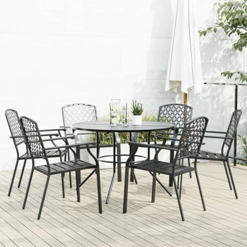 GCHDHAPB Home-Outdoor Home-Outdoor Möbelsets, stapelbares Gartenstuhl-Set, 7-teilig, anthrazit, pulverbeschichteter Stahl von GCHDHAPB