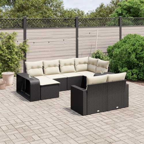 GCHDHAPB Home-Outdoor Home Outdoor Möbelsets 10-teiliges Gartenbank-Set mit Kissen Schwarz Polyrattan von GCHDHAPB
