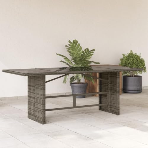 GCHDHAPB Home-Outdoor Home-Outdoor Tische, Gartentisch mit Glasplatte, grau, 190 x 80 x 75 cm, Polyrattan von GCHDHAPB