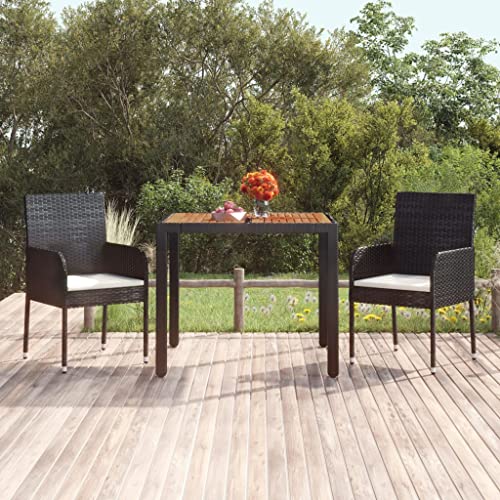 GCHDHAPB Home-Outdoor Home-Outdoor Tische, Gartentisch mit Holzplatte, schwarz, 90 x 90 x 75 cm, Polyrattan von GCHDHAPB