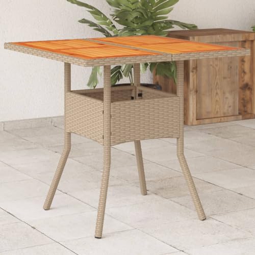 GCHDHAPB Home-Outdoor Home-Outdoor Tische Gartentisch Beige 80x80x75cm Polyrattan Akazienholz von GCHDHAPB
