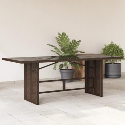 GCHDHAPB Home-Outdoor Home-Outdoor Tische Gartentisch mit Glasplatte Braun 190x80x74cm Polyrattan von GCHDHAPB