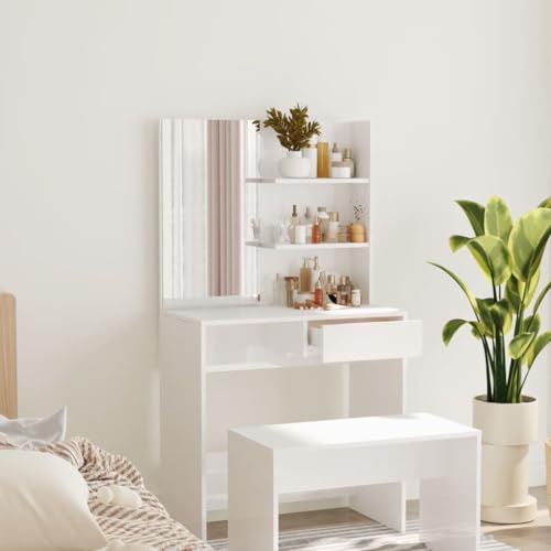 GCHDHAPB Home-Tables Schminktisch mit Spiegel Hochglanz Weiß 74,5x40x141cm von GCHDHAPB