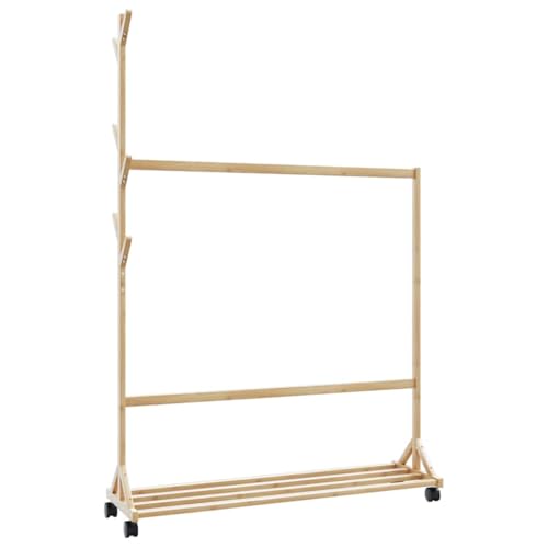 GCHDHAPB Kleiderständer mit Haken und Rollen 100x35x157cm Bambus von GCHDHAPB
