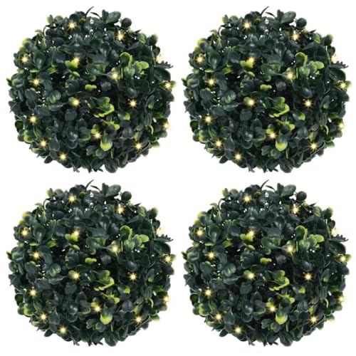 GCHDHAPB Künstliche Buchsbaumkugeln mit LED-Lichtern, 4 Stück, grün, 12 cm, Heim- und Gartendekoration, künstliche Flora von GCHDHAPB