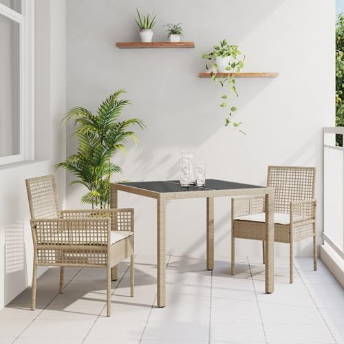 GCHDHAPB Möbel, Sets, 2er-Set, beigefarbenes PE-Rattan, pulverbeschichteter Stahl, gehärtetes Glas GCHDHAPB Möbel, Sets, 2er-Set, beigefarbenes PE-Rattan, pulverbeschichteter Stahl, gehärtetes Glas von GCHDHAPB