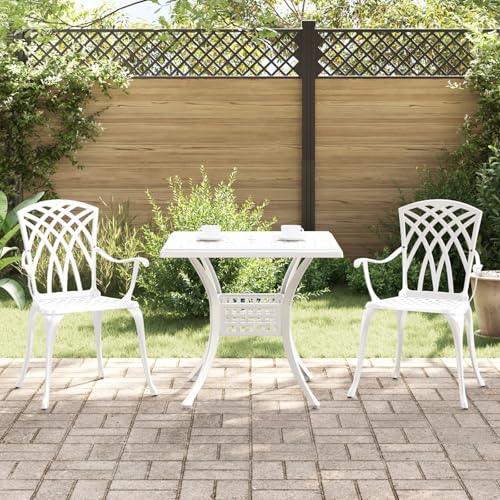 GCHDHAPB Möbel, Sets, 3-teiliges Garten-Bistro-Set, weißer Aluminiumguss von GCHDHAPB