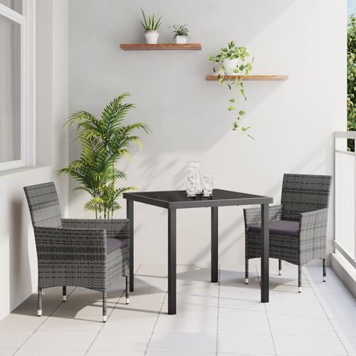 GCHDHAPB Möbel, Sets, 3-teiliges Garten-Esszimmer-Set, grau, Polyrattan von GCHDHAPB