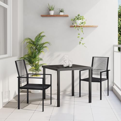 GCHDHAPB Möbel, Sets, 3-teiliges Garten-Esszimmer-Set, schwarzes PVC-Rattan von GCHDHAPB