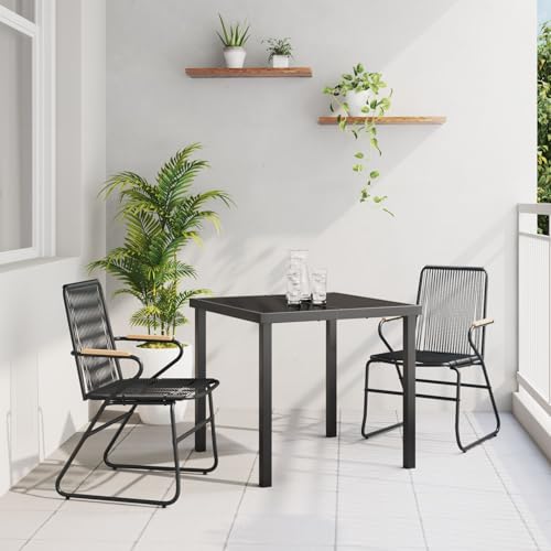 GCHDHAPB Möbel, Sets, 3-teiliges Garten-Esszimmer-Set, schwarzes PVC-Rattan von GCHDHAPB