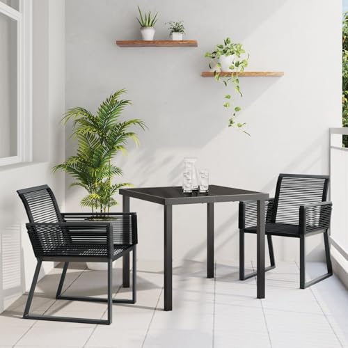 GCHDHAPB Möbel, Sets, 3-teiliges Garten-Esszimmer-Set, schwarzes Polyrattan von GCHDHAPB