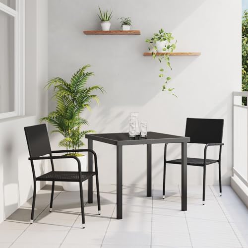 GCHDHAPB Möbel, Sets, 3-teiliges Garten-Esszimmer-Set, schwarzes Polyrattan von GCHDHAPB
