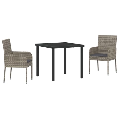 GCHDHAPB Möbel, Sets, 3-teiliges Garten-Esszimmer-Set mit Kissen, Polyrattan, Grau GCHDHAPB Möbel, Sets, 3-teiliges Garten-Esszimmer-Set mit Kissen, Polyrattan, Grau von GCHDHAPB