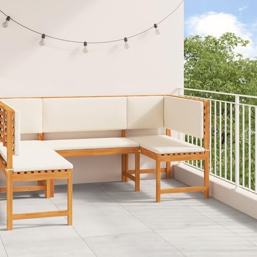 GCHDHAPB Möbel, Sets, 3-teiliges Gartenbank-Set mit Kissen, massives Akazienholz von GCHDHAPB