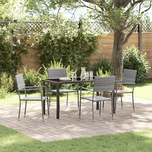 GCHDHAPB Möbel, Sets, 5-teiliges Garten-Esszimmer-Set, grau, Polyrattan von GCHDHAPB