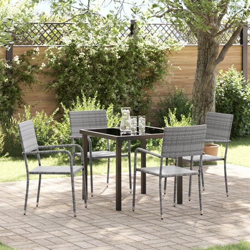 GCHDHAPB Möbel, Sets, 5-teiliges Garten-Esszimmer-Set, grau, Polyrattan von GCHDHAPB