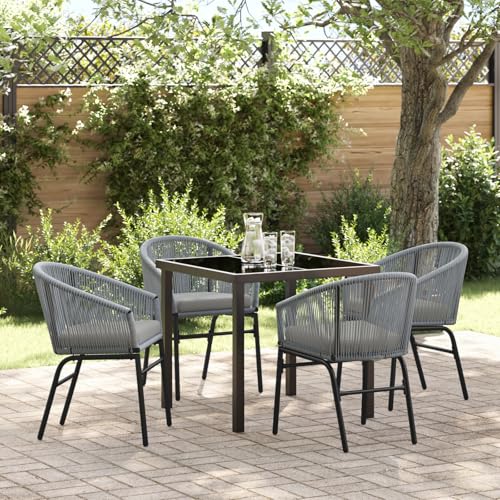 GCHDHAPB Möbel, Sets, 5-teiliges Garten-Esszimmer-Set, grau, Polyrattan von GCHDHAPB