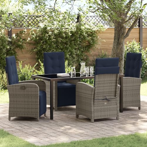 GCHDHAPB Möbel, Sets, 5-teiliges Garten-Esszimmer-Set, grau, Polyrattan von GCHDHAPB