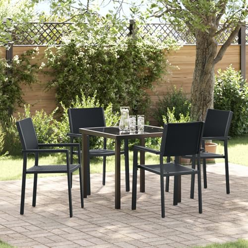 GCHDHAPB Möbel, Sets, 5-teiliges Garten-Esszimmer-Set, schwarzes Polyrattan von GCHDHAPB