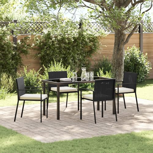 GCHDHAPB Möbel, Sets, 5-teiliges Garten-Esszimmer-Set, schwarzes Polyrattan von GCHDHAPB
