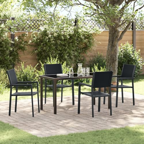GCHDHAPB Möbel, Sets, 5-teiliges Garten-Esszimmer-Set, schwarzes Polyrattan von GCHDHAPB