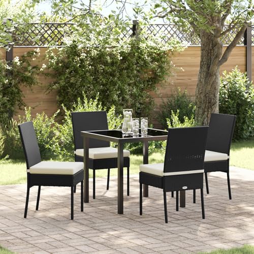 GCHDHAPB Möbel, Sets, 5-teiliges Garten-Esszimmer-Set, schwarzes Polyrattan von GCHDHAPB