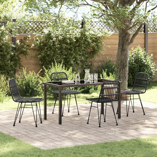 GCHDHAPB Möbel, Sets, 5-teiliges Garten-Esszimmer-Set, schwarzes Polyrattan von GCHDHAPB