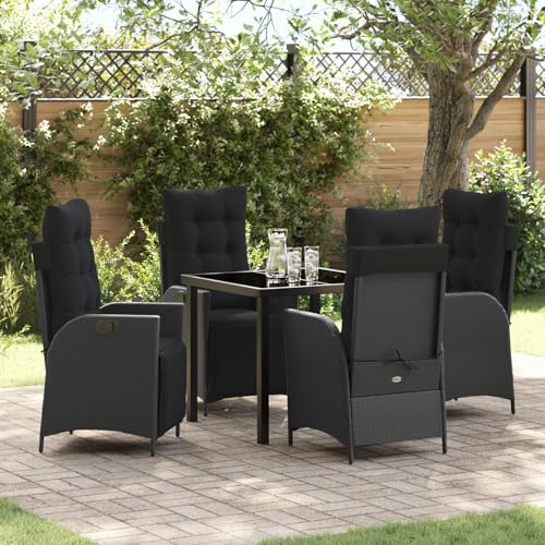 GCHDHAPB Möbel, Sets, 5-teiliges Garten-Esszimmer-Set, schwarzes Polyrattan von GCHDHAPB