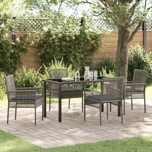 GCHDHAPB Möbel, Sets, 5-teiliges Garten-Esszimmer-Set mit Kissen, Polyrattan, Grau GCHDHAPB Möbel, Sets, 5-teiliges Garten-Esszimmer-Set mit Kissen, Polyrattan, Grau von GCHDHAPB